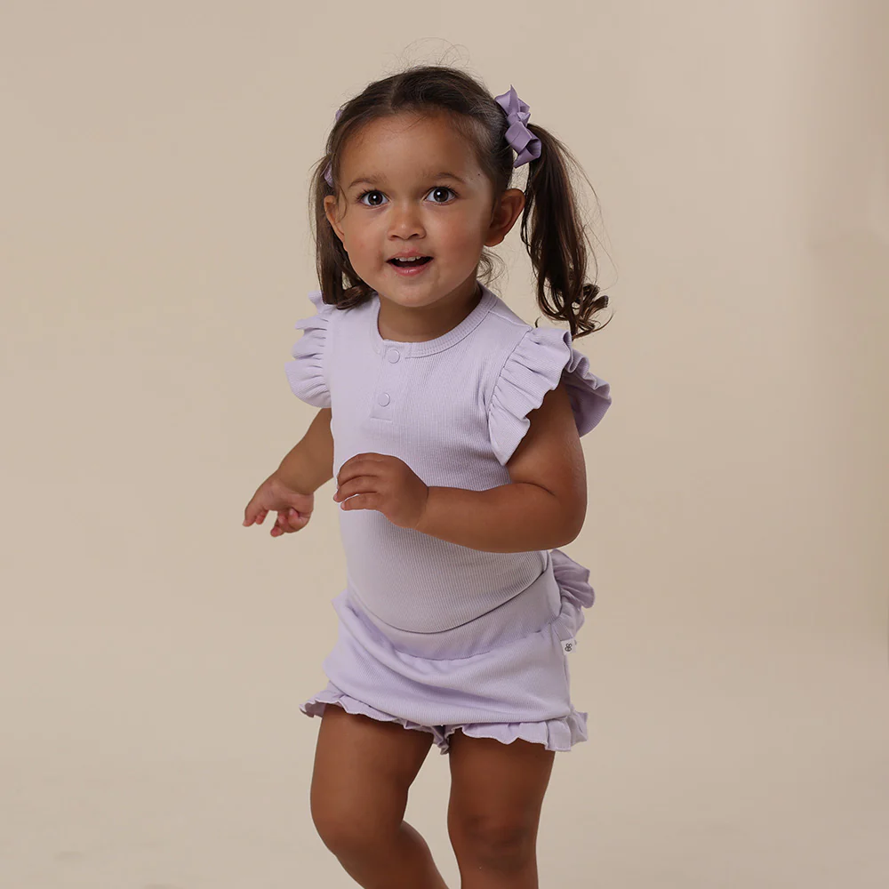 Lavender Short Sleeve Organic Bodysuit with Frill - Image 6