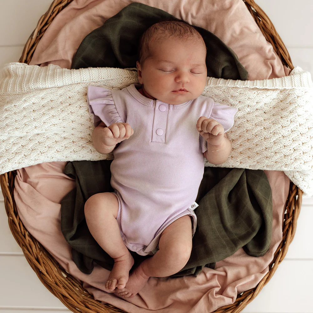 Lavender Short Sleeve Organic Bodysuit with Frill - Image 7