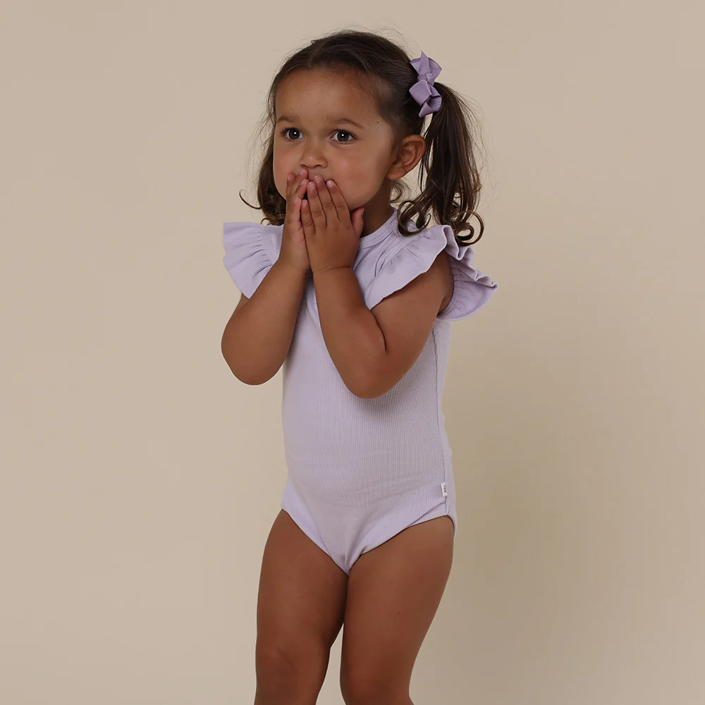 Lavender Short Sleeve Organic Bodysuit with Frill - Image 8