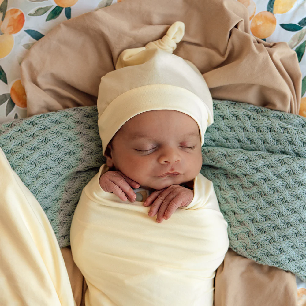 Lemon Sorbet Organic Jersey Wrap & Beanie Set - Image 4