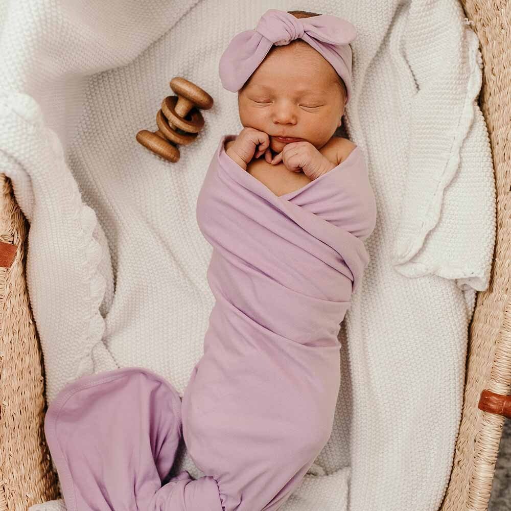 Lilac Organic Jersey Wrap & Topknot Set - Image 3