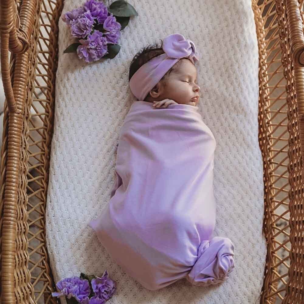 Lilac Organic Jersey Wrap & Topknot Set - Image 6