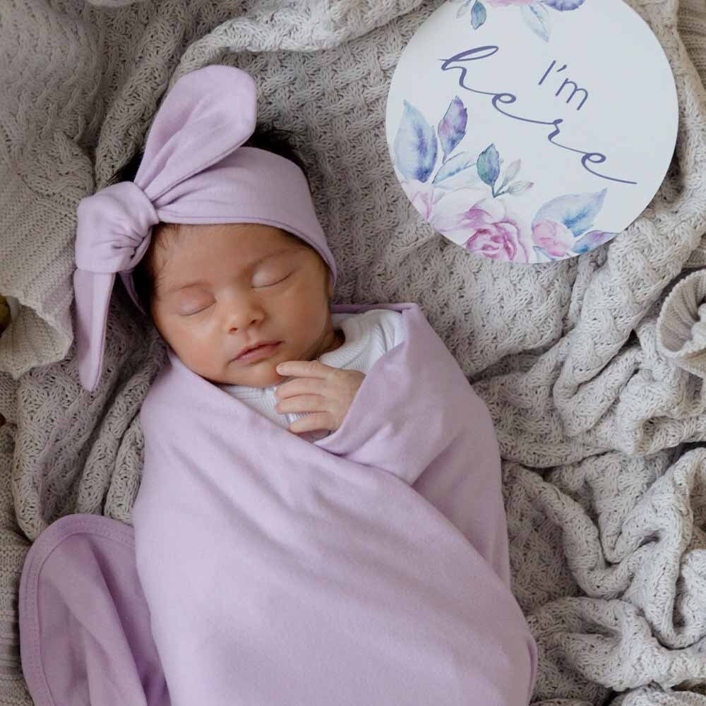 Lilac Organic Jersey Wrap & Topknot Set - Image 8