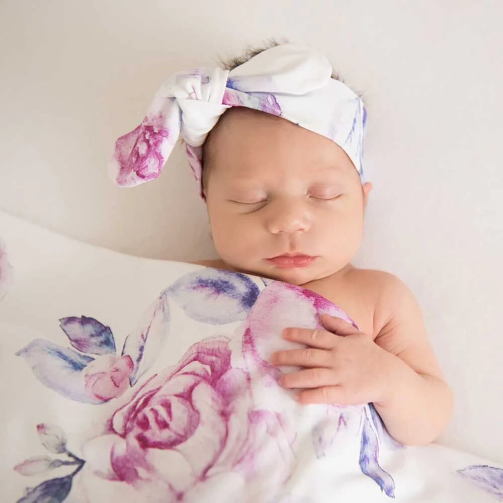 Lilac Skies Organic Jersey Wrap & Topknot Set - Image 6