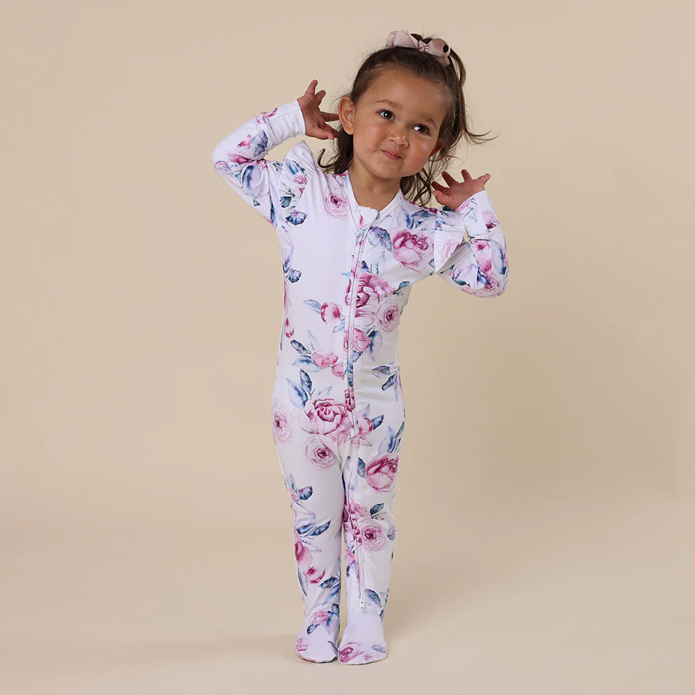 Lilac Skies Organic Snuggle Sleepsuit Zip Footie with Frill - Image 3