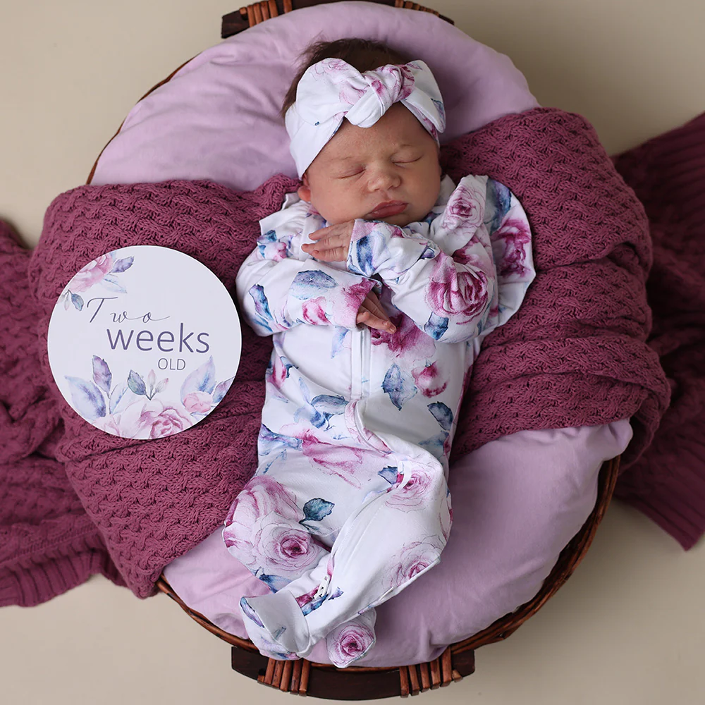 Lilac Skies Organic Snuggle Sleepsuit Zip Footie with Frill - Image 6