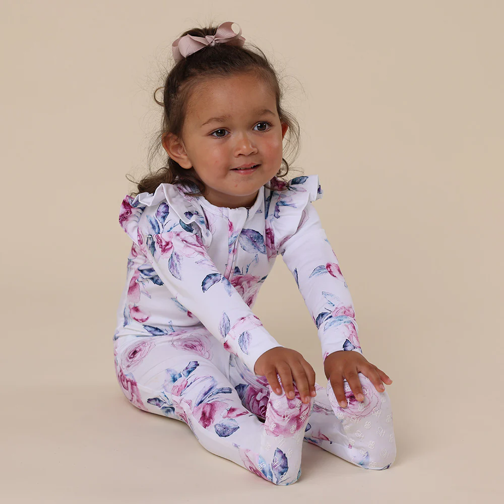 Lilac Skies Organic Snuggle Sleepsuit Zip Footie with Frill - Image 7