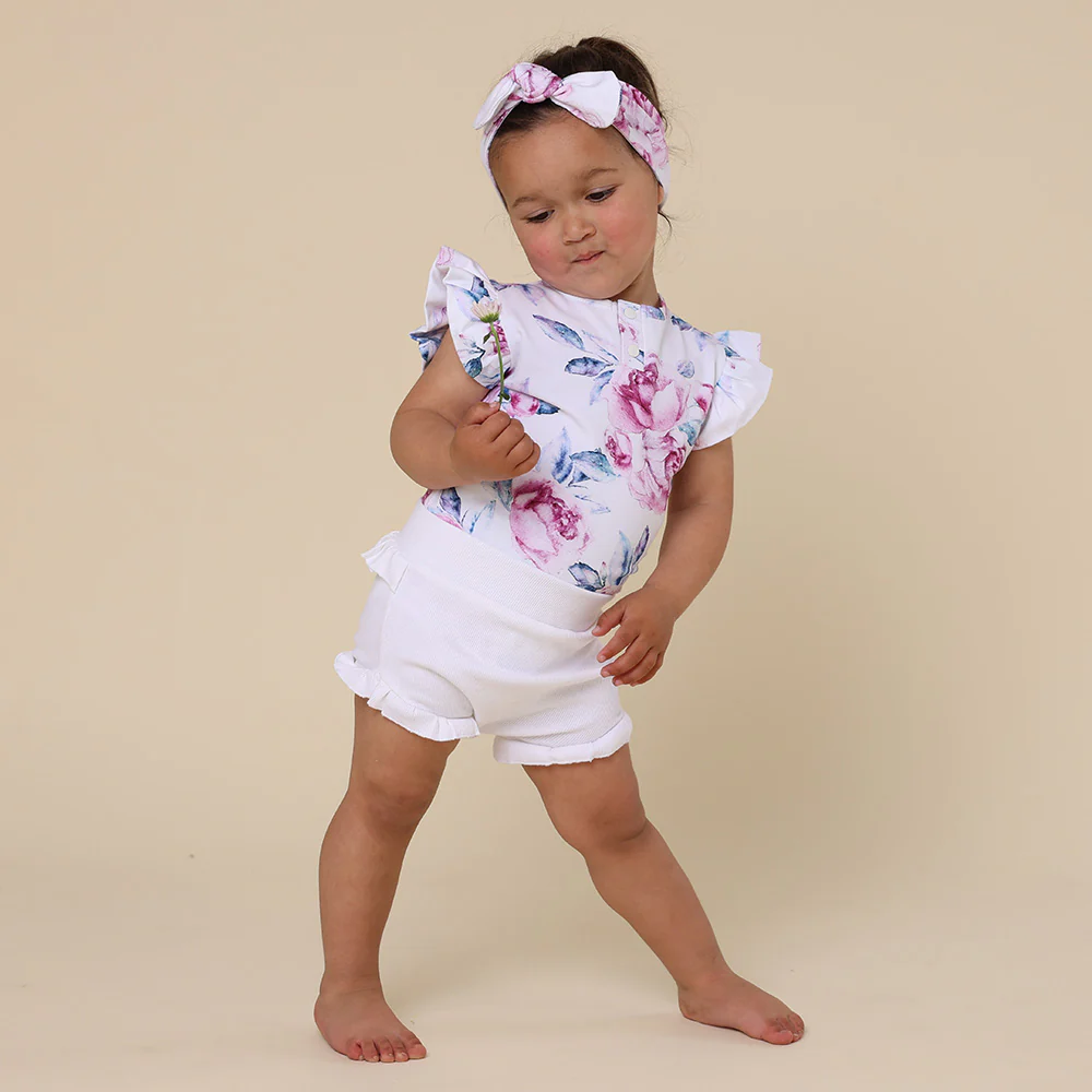 Lilac Skies Short Sleeve Organic Bodysuit with Frill - Image 10