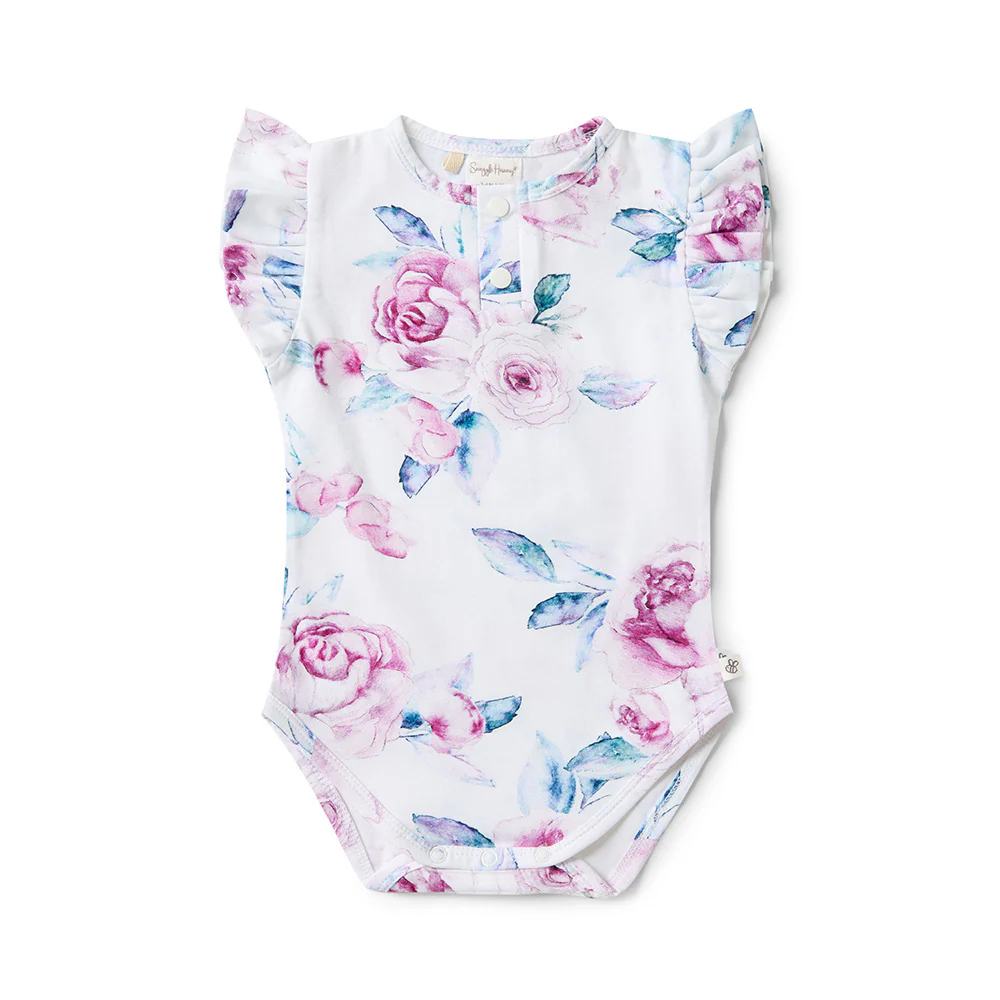 Lilac Skies Short Sleeve Organic Bodysuit with Frill - Image 2