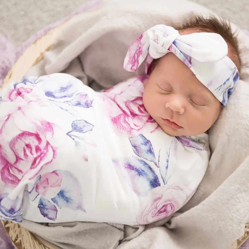 Lilac Skies Organic Snuggle Swaddle & Topknot Set - Image 4
