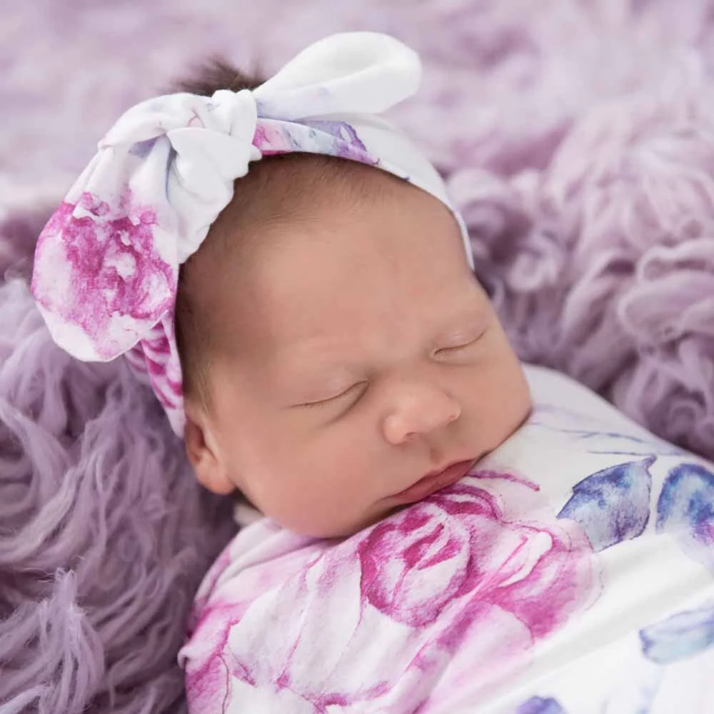 Lilac Skies Organic Snuggle Swaddle & Topknot Set - Image 5