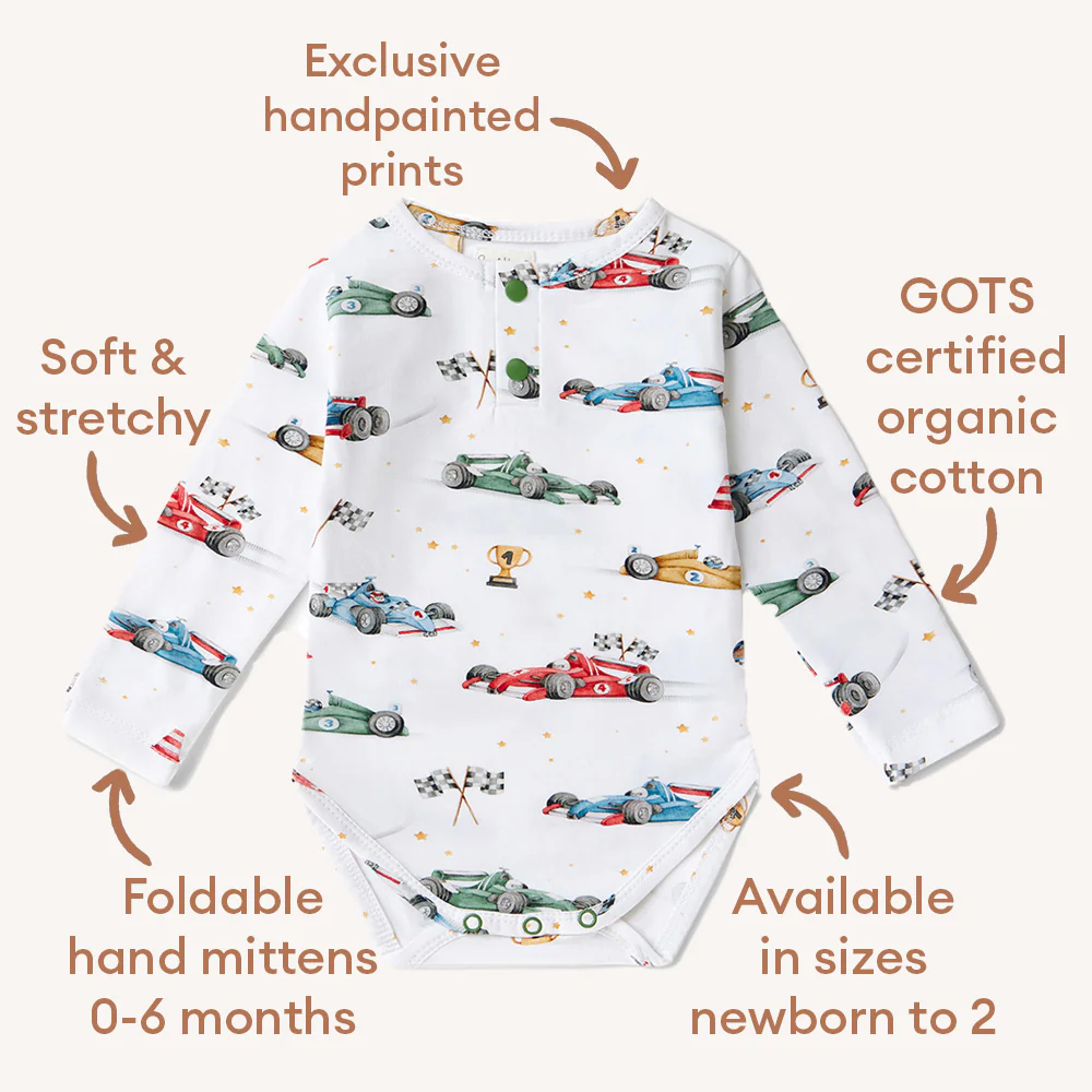 Little Racers Long Sleeve Organic Bodysuit - Image 6