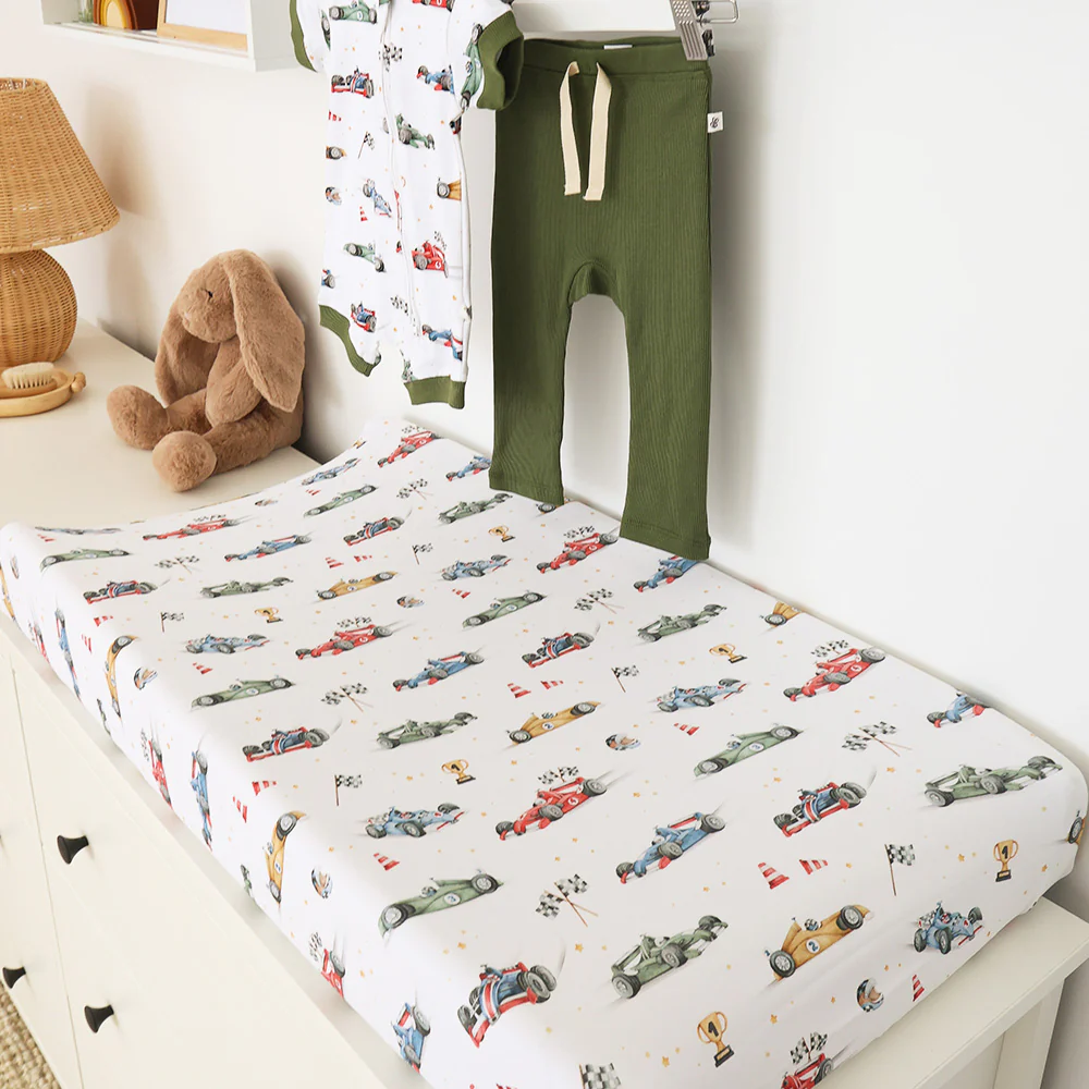 Little Racers Organic Bassinet Sheet / Change Pad Cover - Image 3