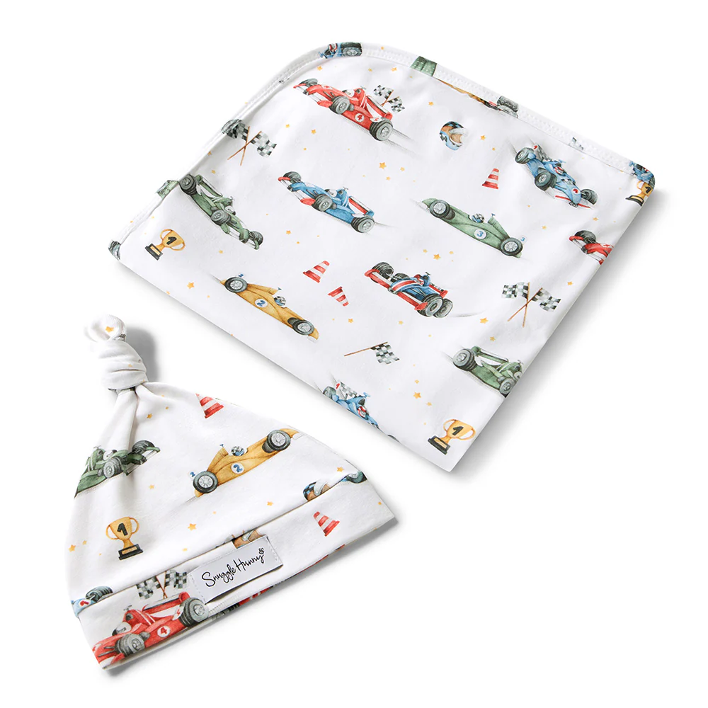 Little Racers Organic Jersey Wrap & Beanie Set - Image 2