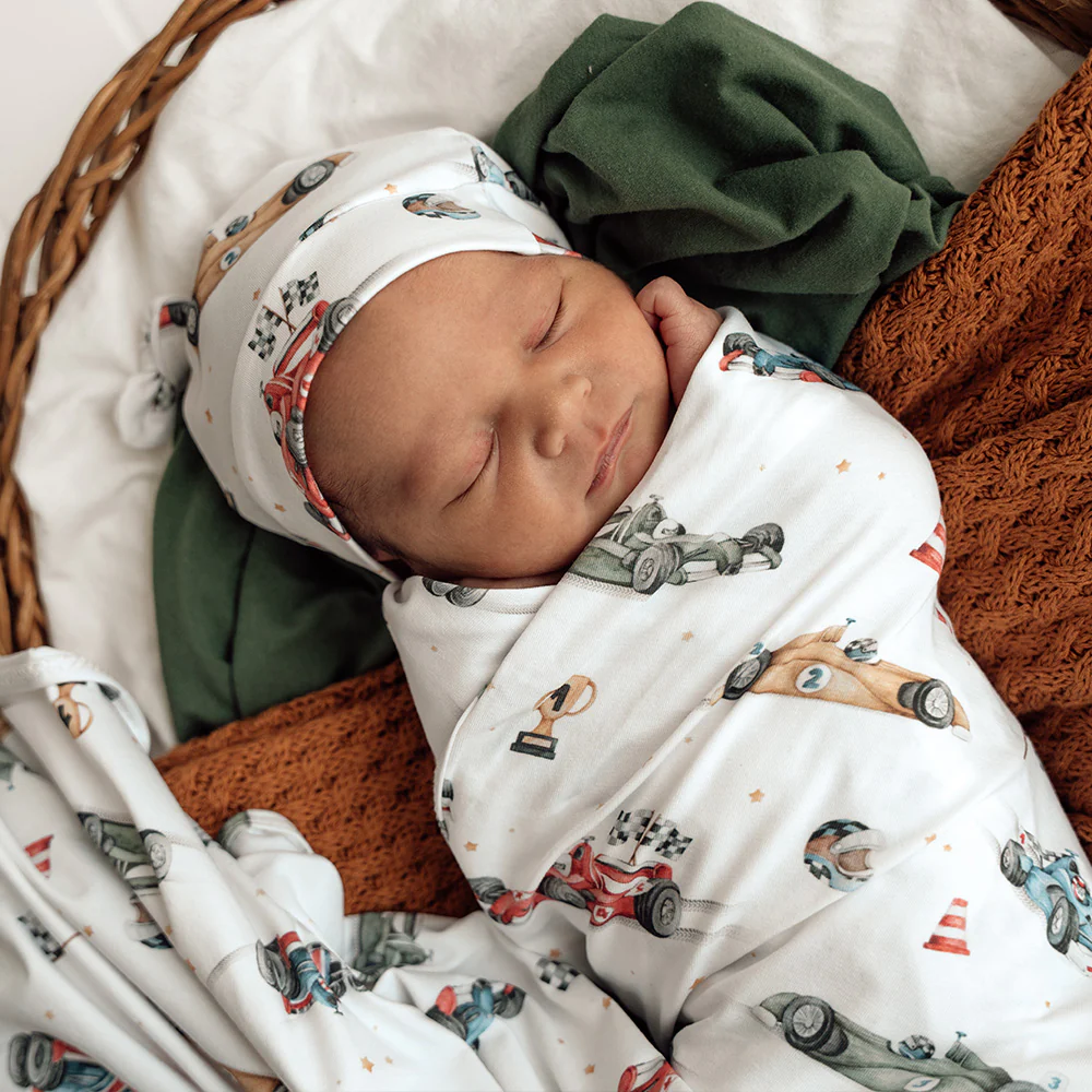 Little Racers Organic Jersey Wrap & Beanie Set - Image 3