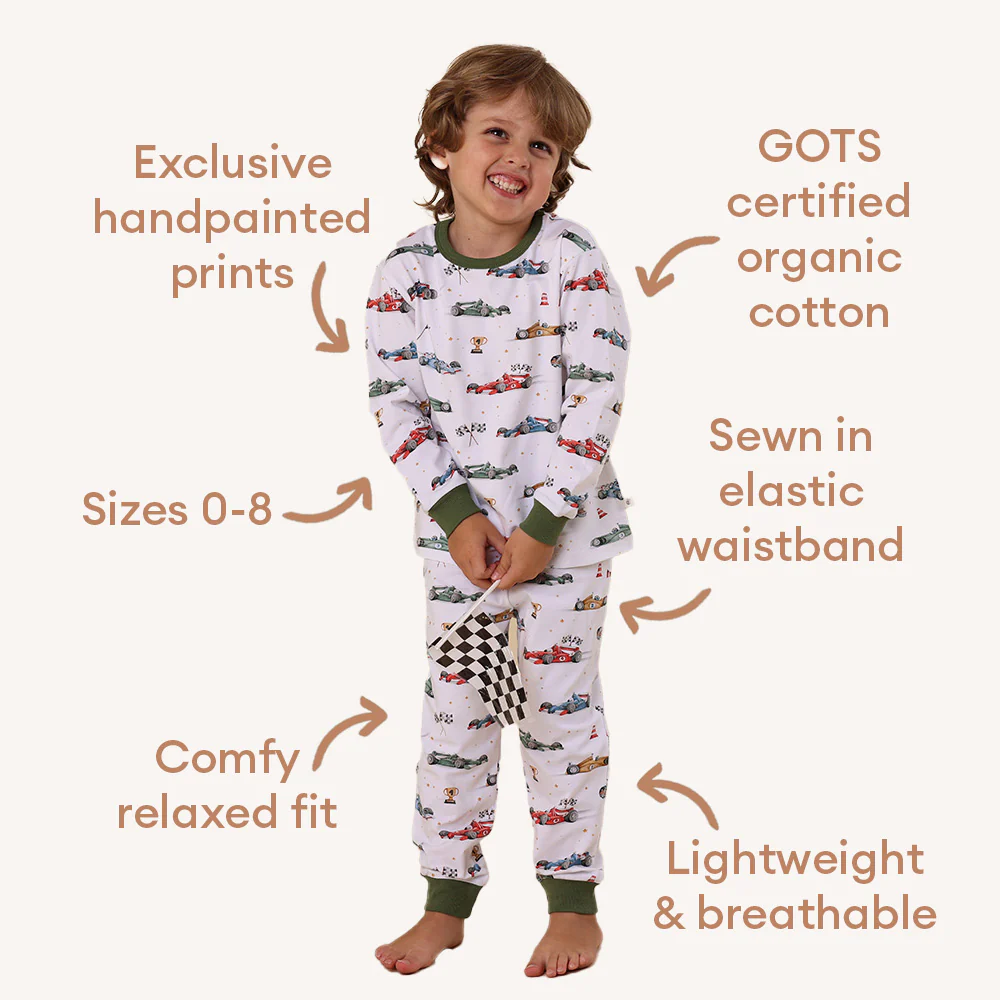 Little Racers Organic Kids Long Sleeve PJ Set - Image 5