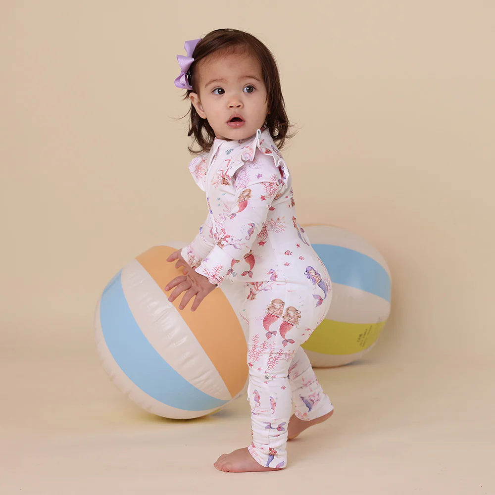 Mermaid Organic Snugglesuit Convertible Romper with Frill - Image 10