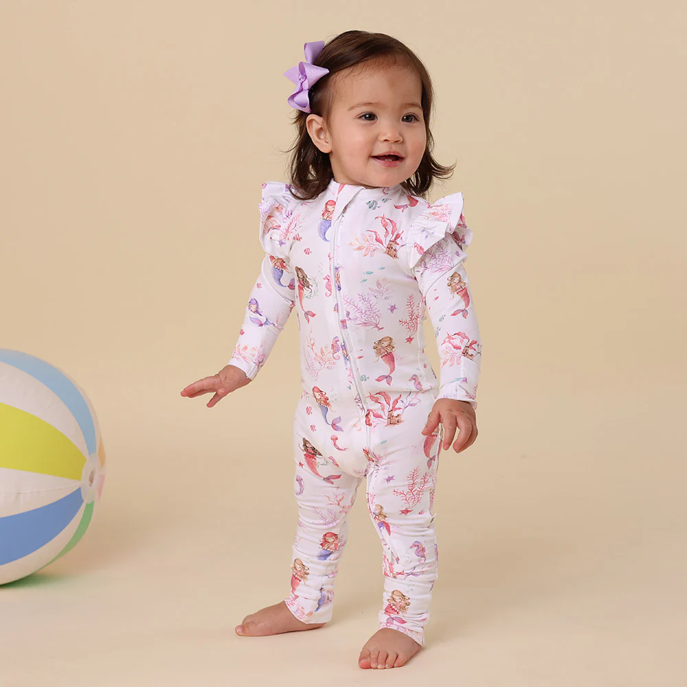 Mermaid Organic Snugglesuit Convertible Romper with Frill - Image 3