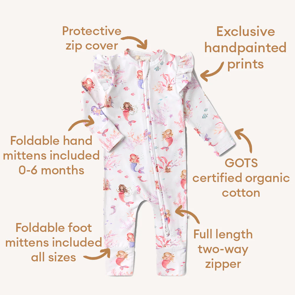 Mermaid Organic Snugglesuit Convertible Romper with Frill - Image 5