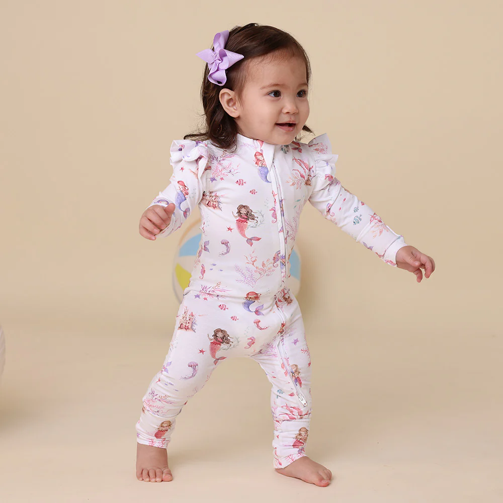 Mermaid Organic Snugglesuit Convertible Romper with Frill - Image 7