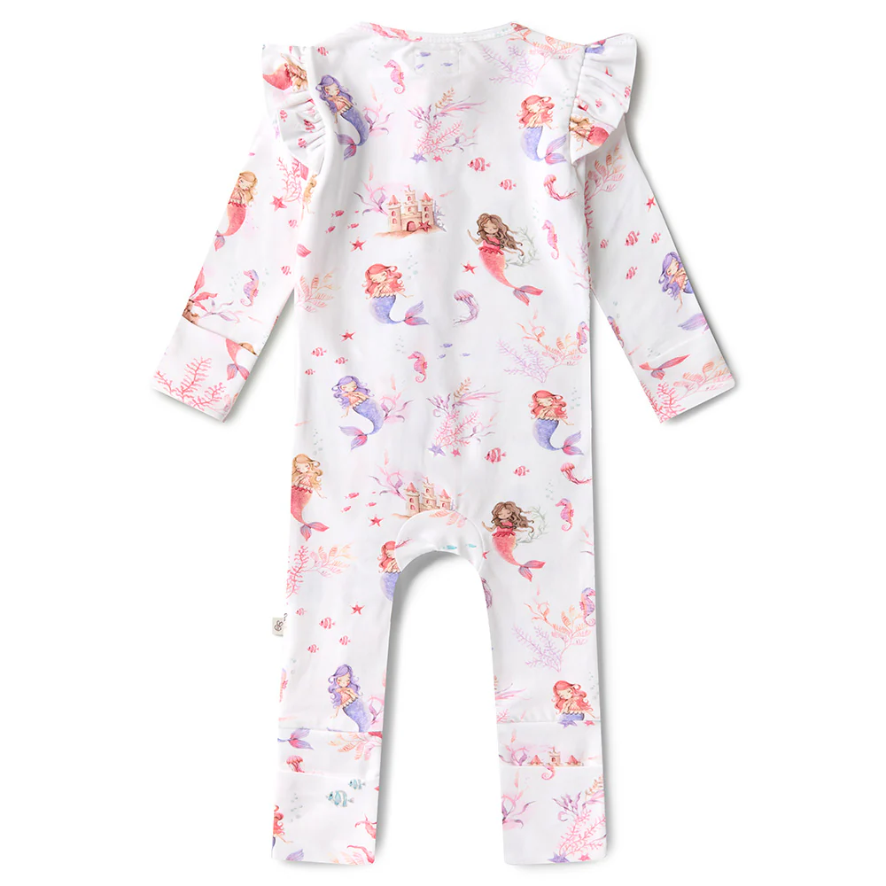 Mermaid Organic Snugglesuit Convertible Romper with Frill - Image 8