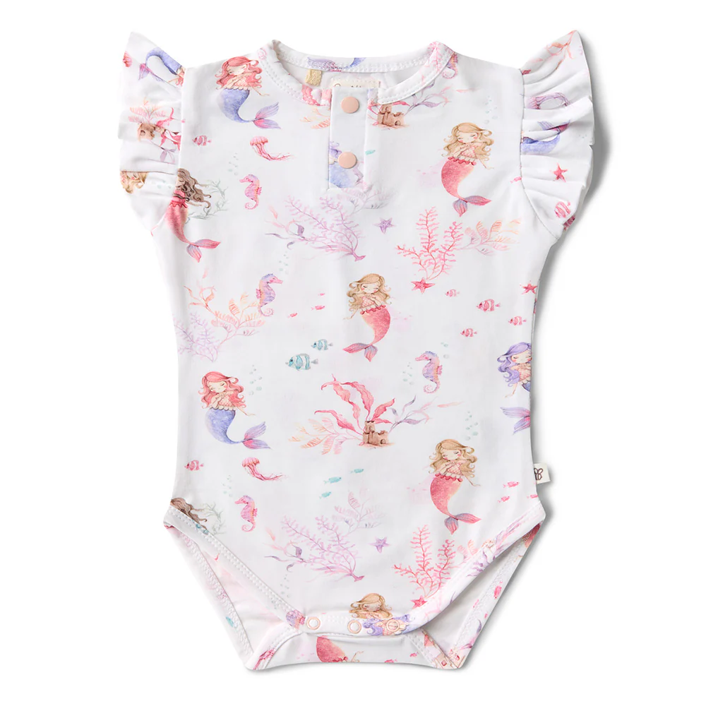 Mermaid Short Sleeve Organic Bodysuit with Frill - Image 2