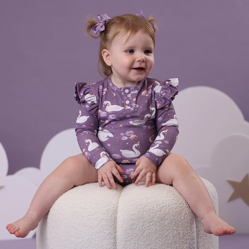 Midnight Swan Long Sleeve Organic Bodysuit with Frill - Image 10