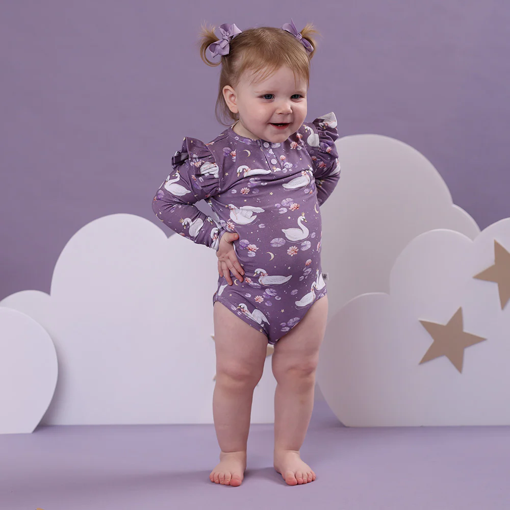 Midnight Swan Long Sleeve Organic Bodysuit with Frill - Image 12