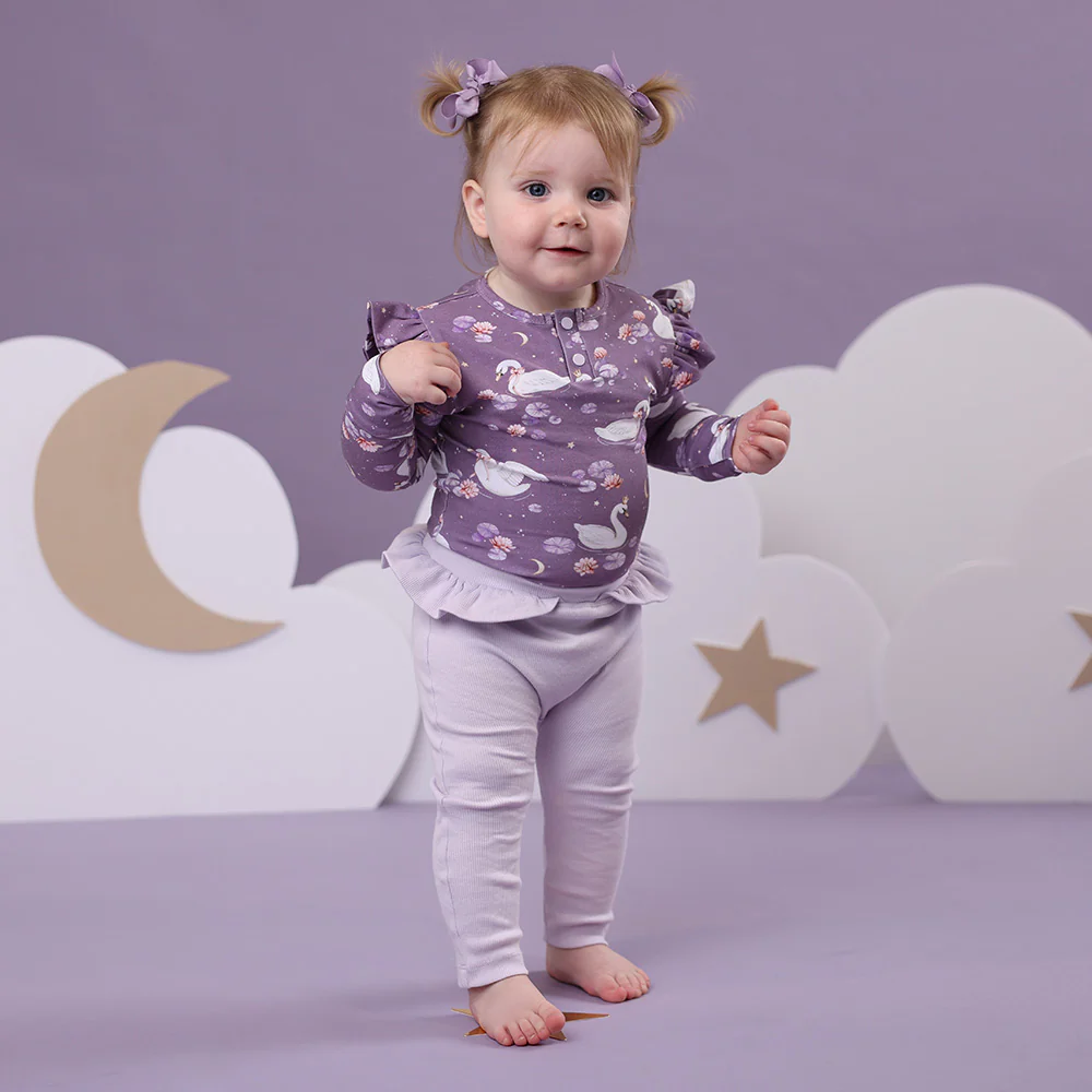 Midnight Swan Long Sleeve Organic Bodysuit with Frill - Image 3