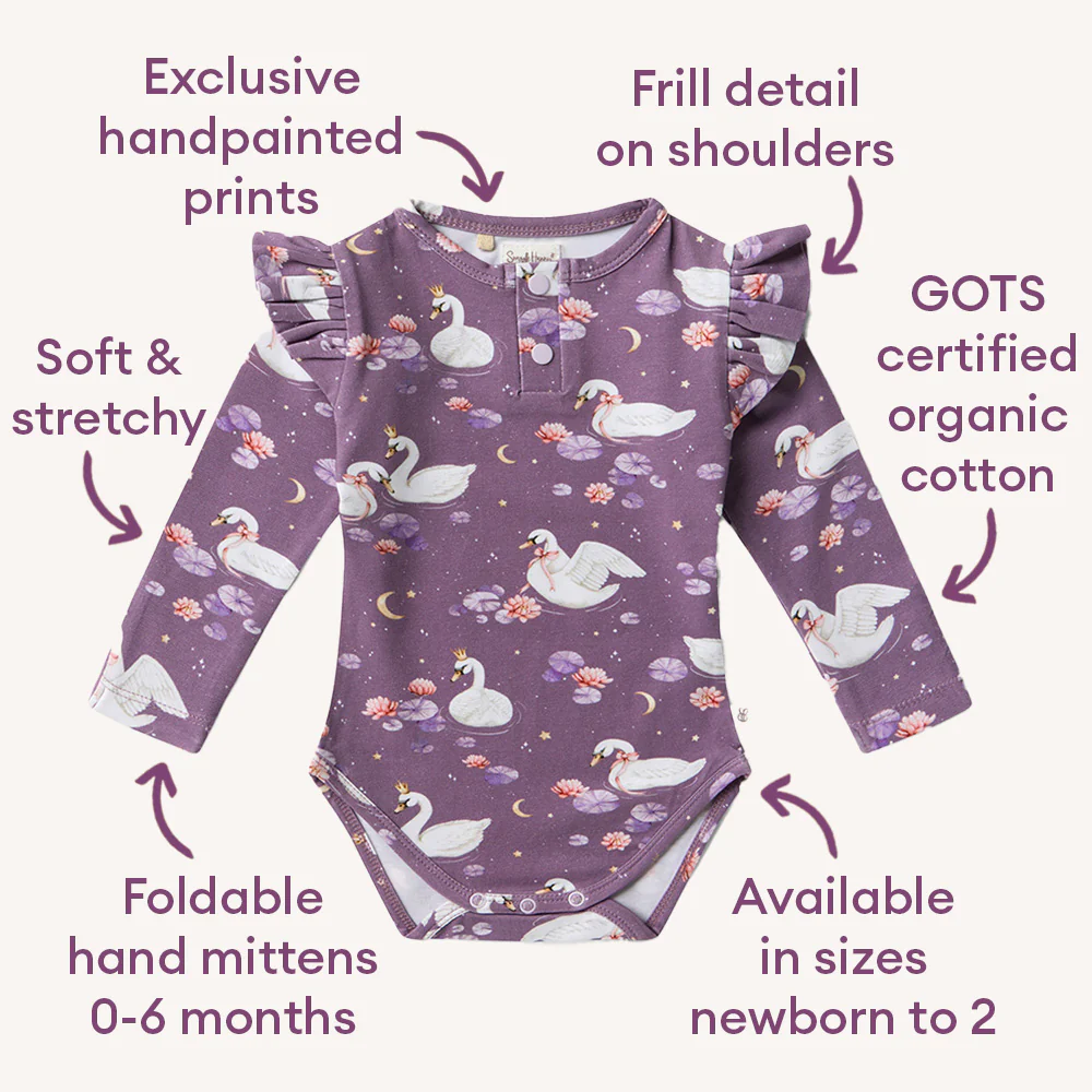 Midnight Swan Long Sleeve Organic Bodysuit with Frill - Image 4