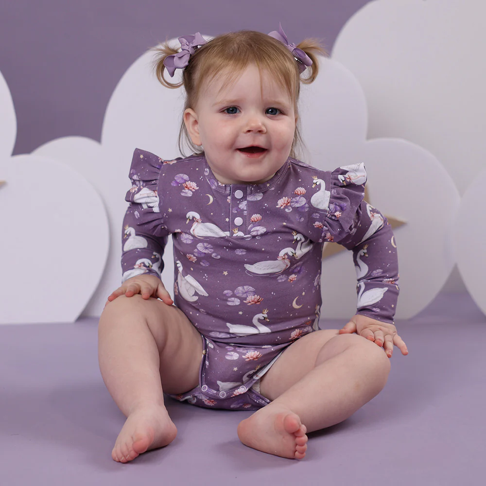 Midnight Swan Long Sleeve Organic Bodysuit with Frill - Image 5
