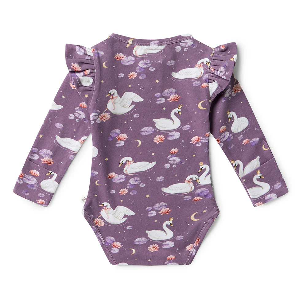 Midnight Swan Long Sleeve Organic Bodysuit with Frill - Image 6