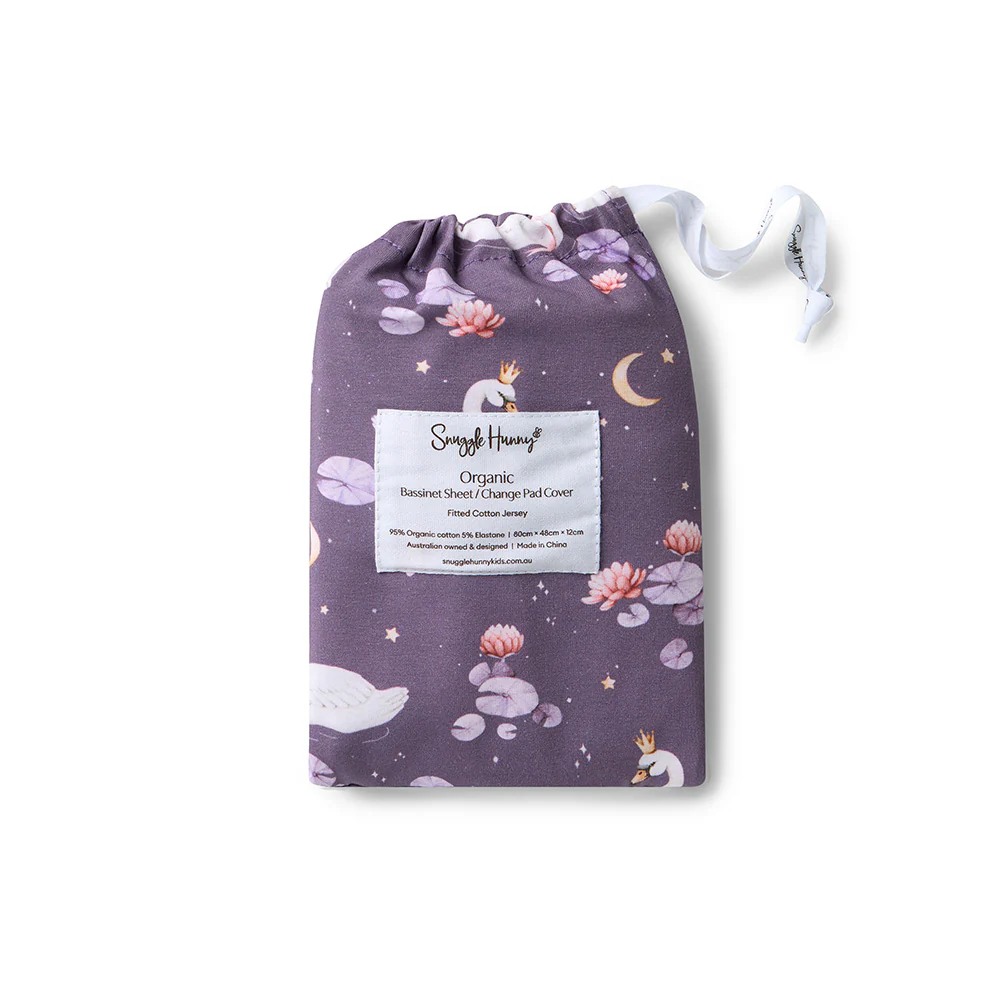 Midnight Swan Organic Bassinet Sheet / Change Pad Cover - Image 4
