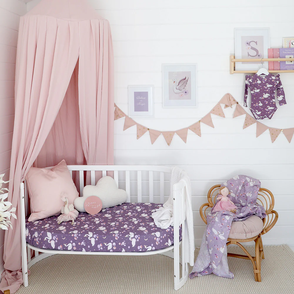 Midnight Swan Organic Fitted Cot Sheet - Image 2