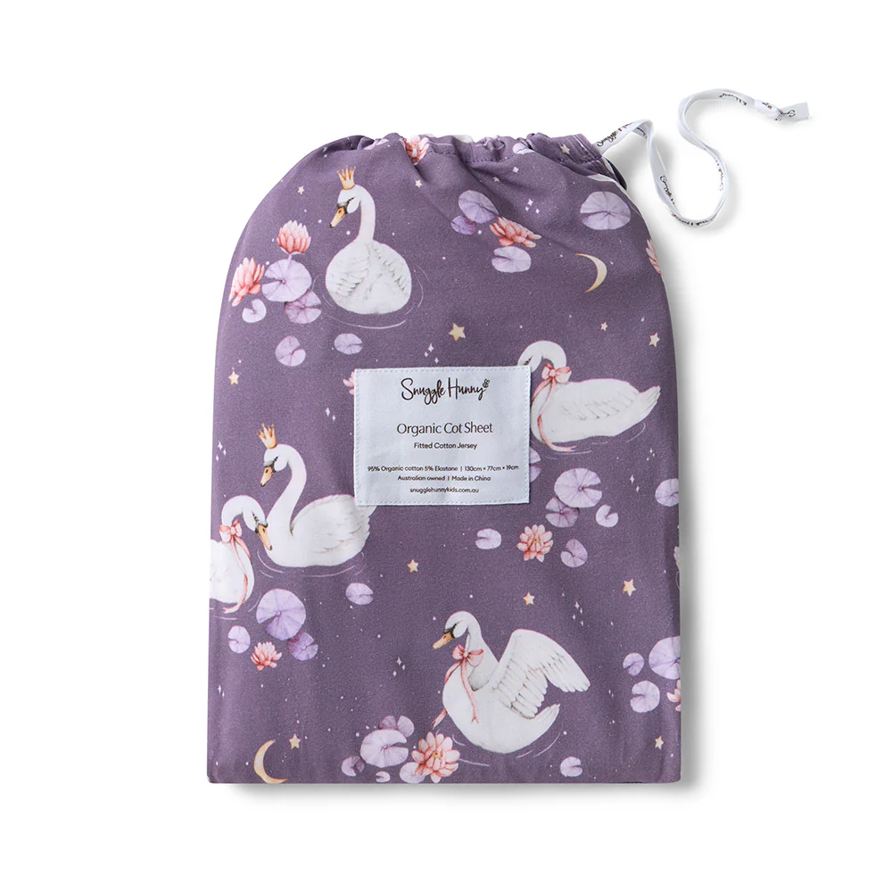 Midnight Swan Organic Fitted Cot Sheet - Image 4