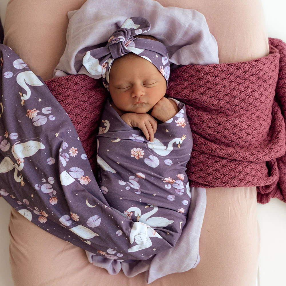 Midnight Swan Organic Jersey Wrap & Topknot Set - Image 3