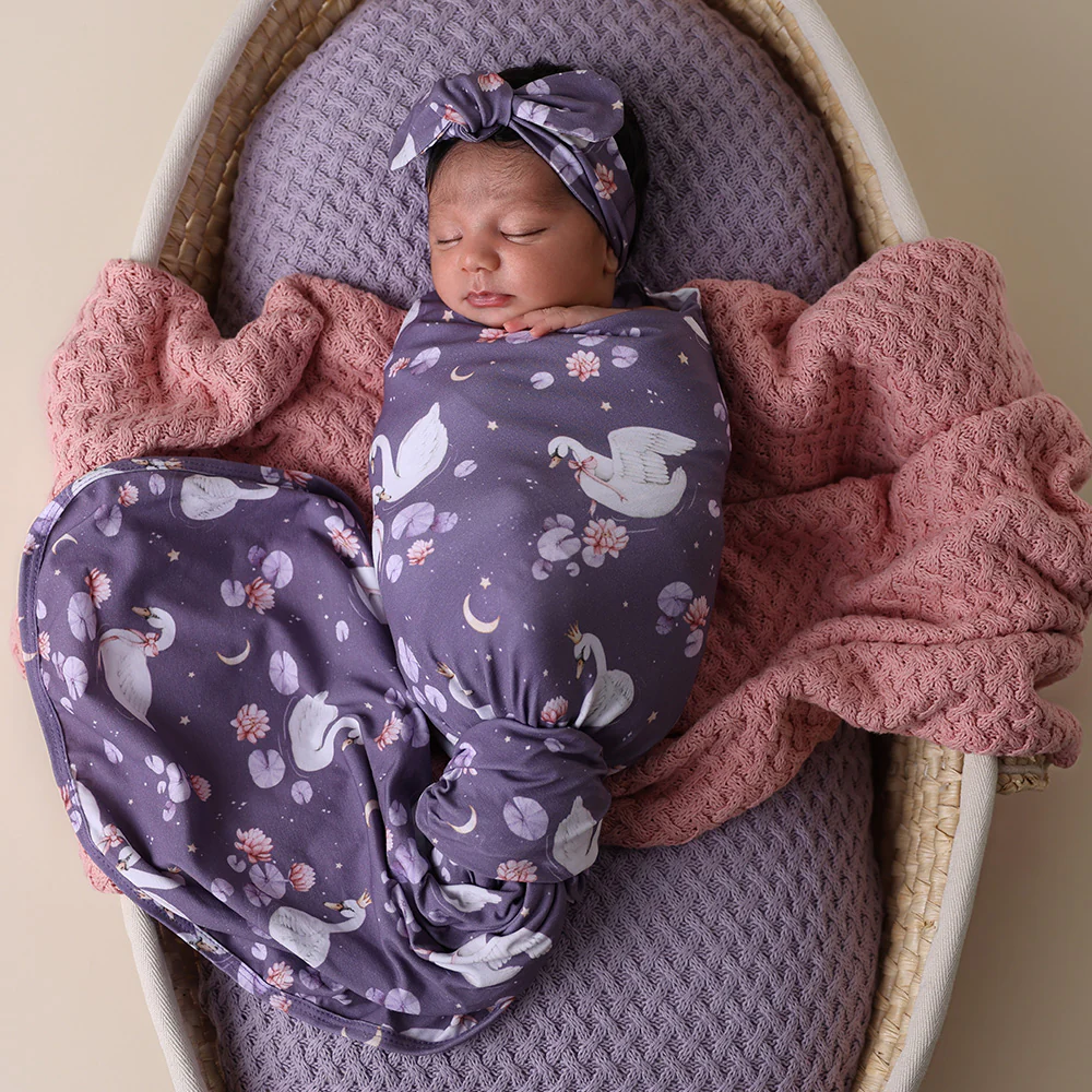 Midnight Swan Organic Jersey Wrap & Topknot Set - Image 5