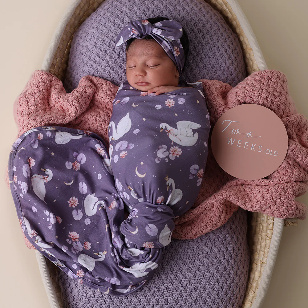 Midnight Swan Organic Jersey Wrap & Topknot Set - Image 7