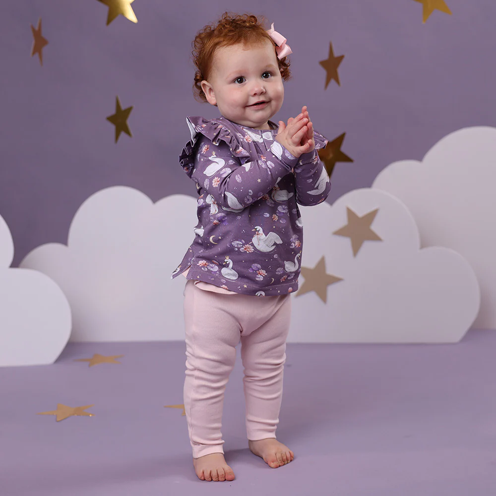 Midnight Swan Organic Long Sleeve Top with Frill - Image 3