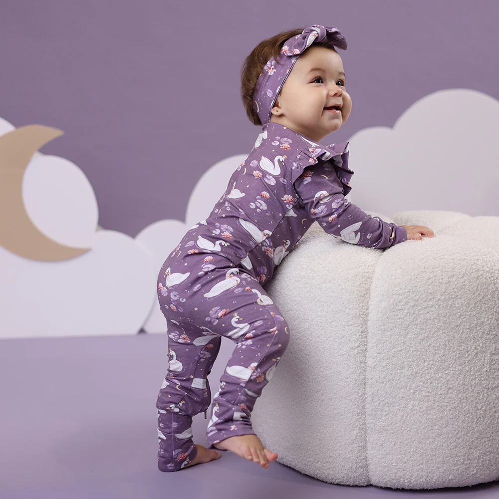 Midnight Swan Organic Snugglesuit Convertible Romper with Frill - Image 13