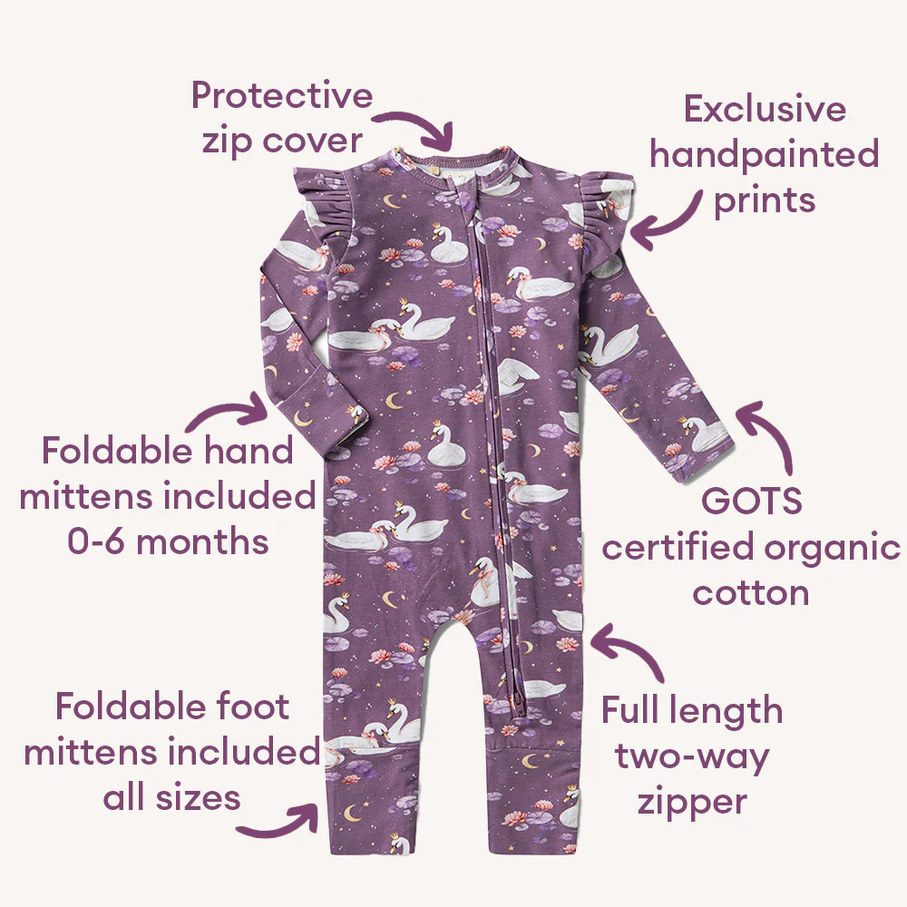 Midnight Swan Organic Snugglesuit Convertible Romper with Frill - Image 4