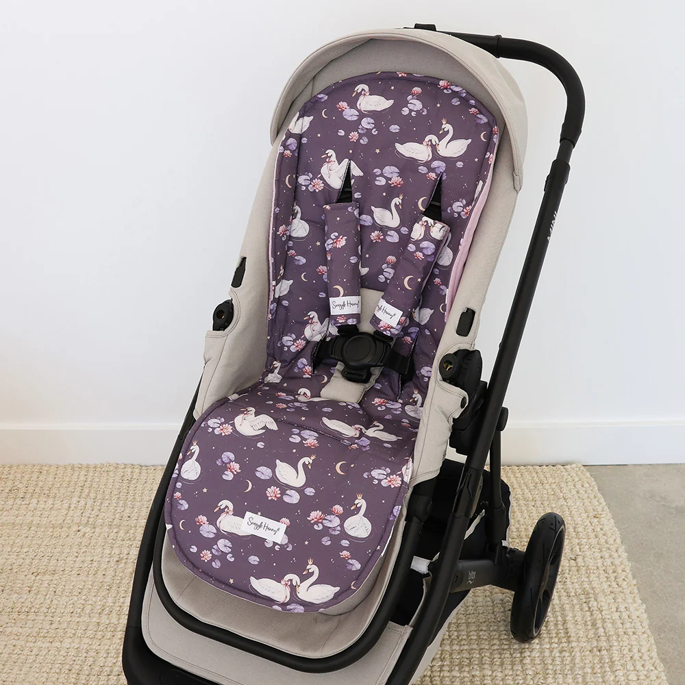 Bundle - Midnight Swan Pram Liner & Strap Cover Set - Image 2