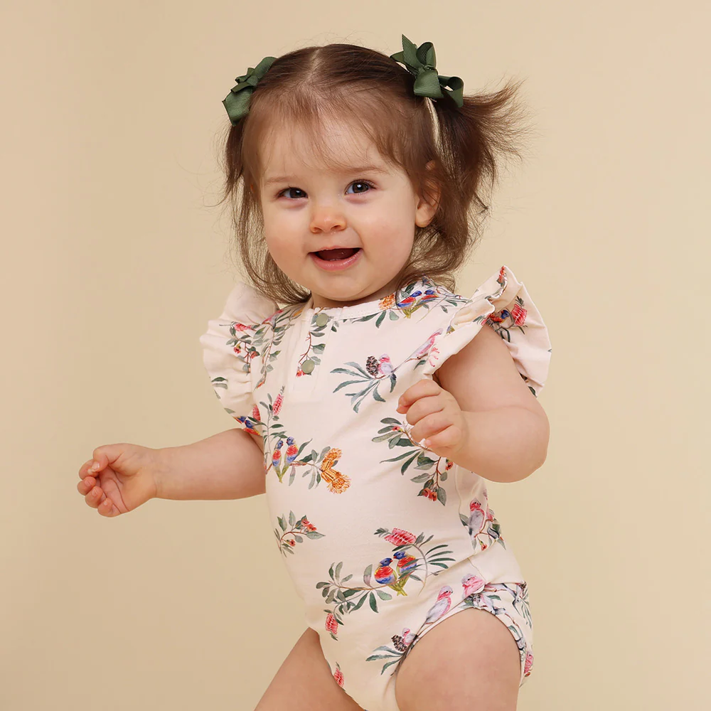 Native Bird Short Sleeve Organic Bodysuit with Frill - Image 3