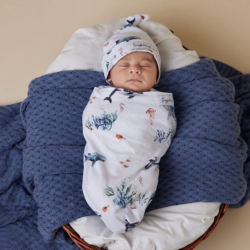 Ocean Organic Snuggle Swaddle & Beanie Set - Image 3