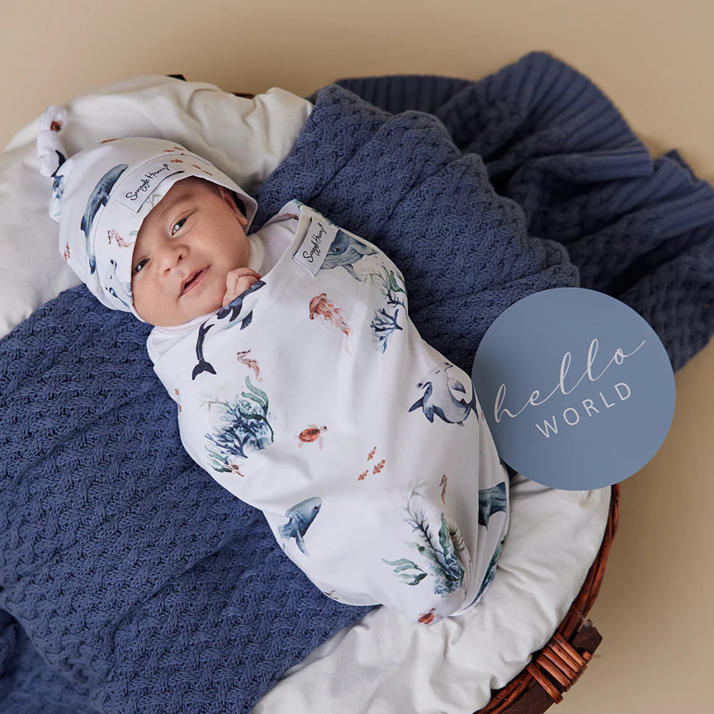 Ocean Organic Snuggle Swaddle & Beanie Set - Image 4
