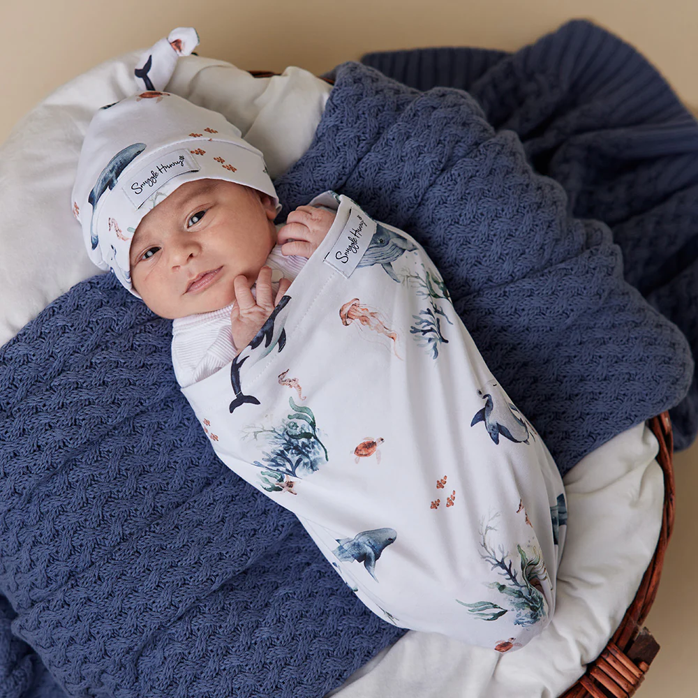 Ocean Organic Snuggle Swaddle & Beanie Set - Image 5