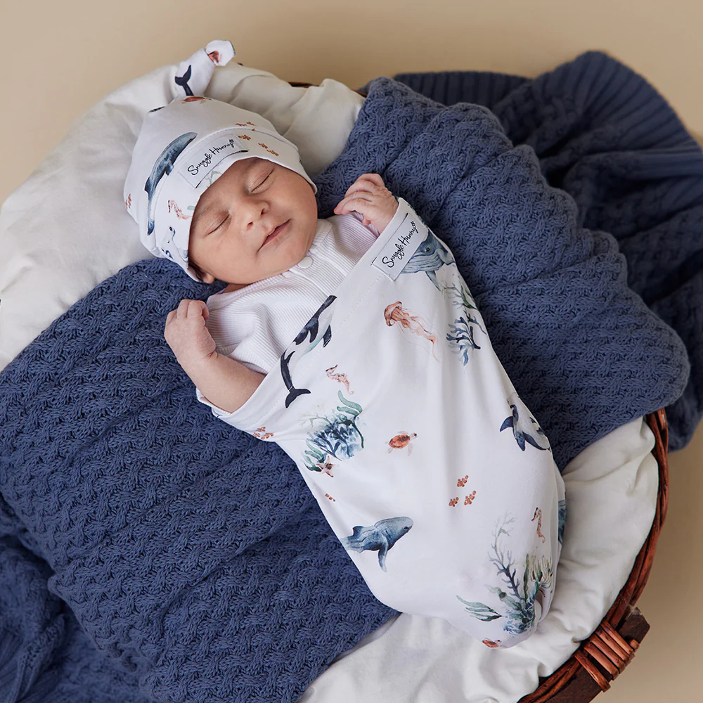 Ocean Organic Snuggle Swaddle & Beanie Set - Image 6