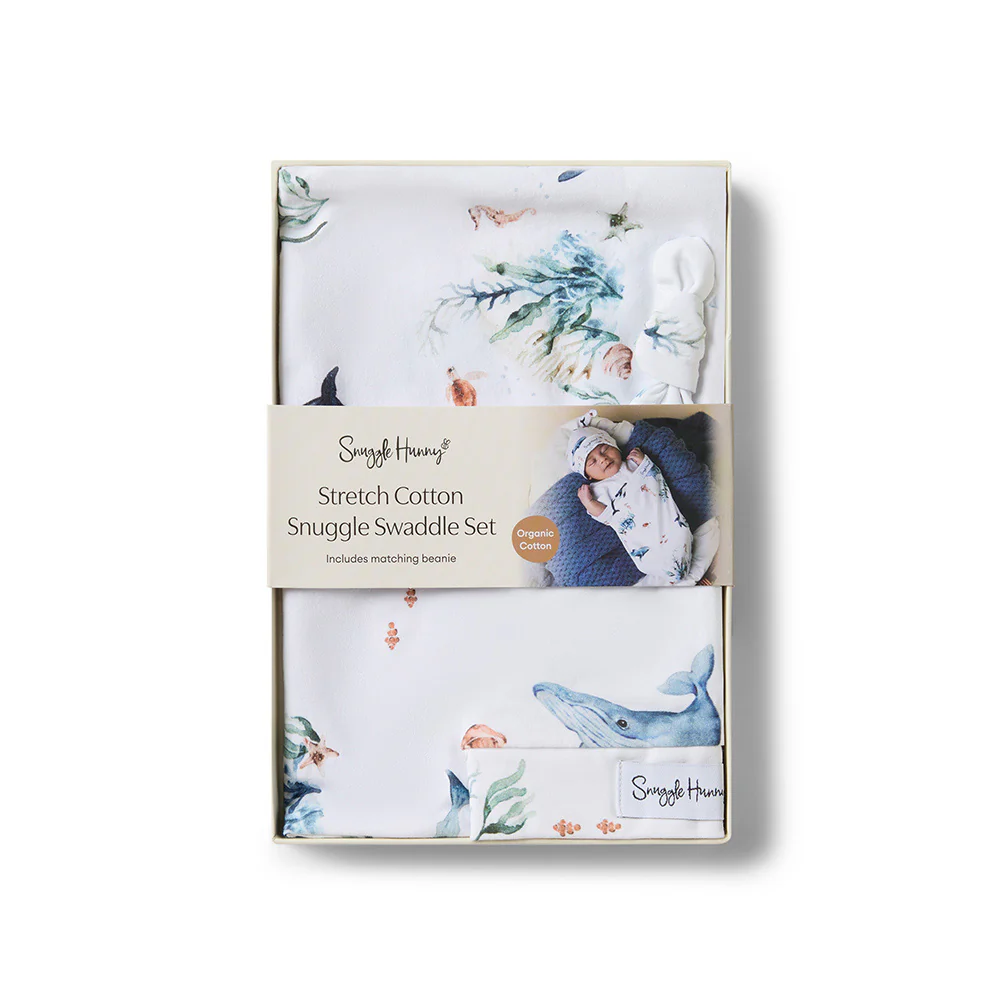 Ocean Organic Snuggle Swaddle & Beanie Set - Image 7