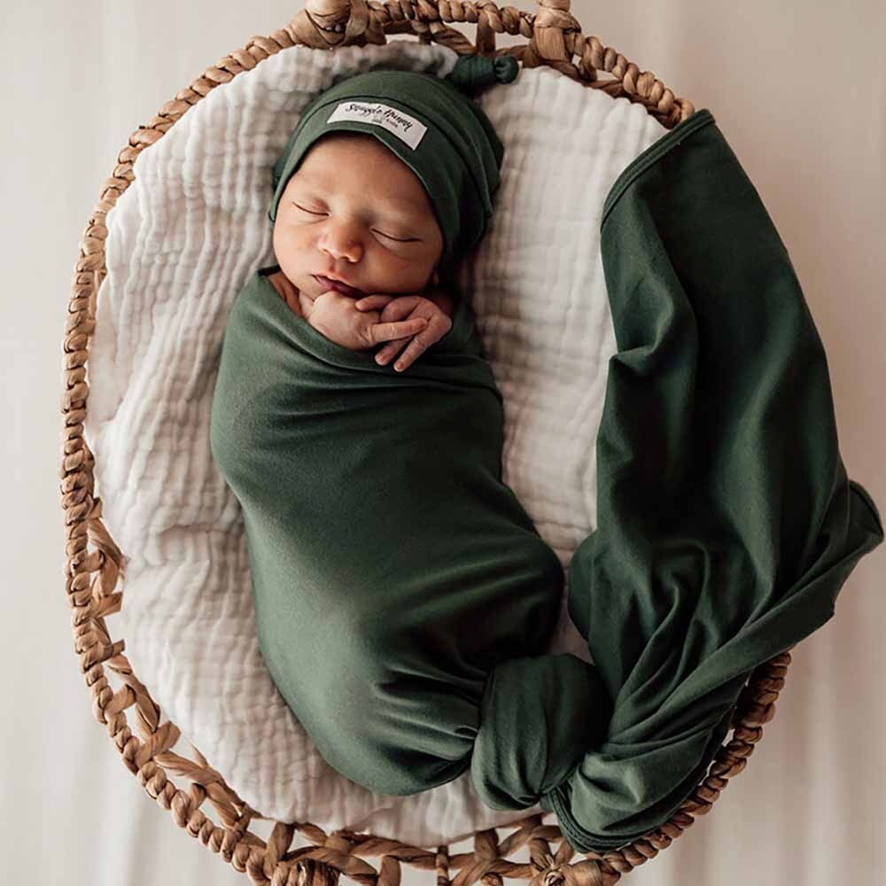 Olive Baby Jersey Wrap & Beanie Set - Image 7