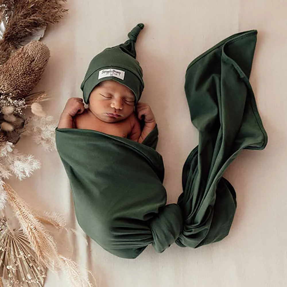 Olive Baby Jersey Wrap & Beanie Set - Image 8